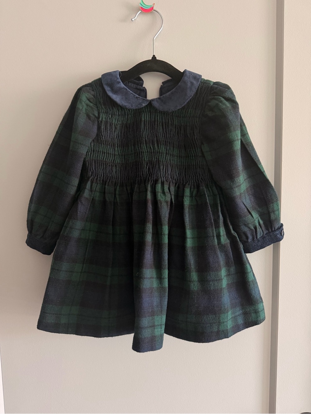 Sofia Grainger Girls Navy and Green Plaid Smocked Dress with Peter Pan Collar